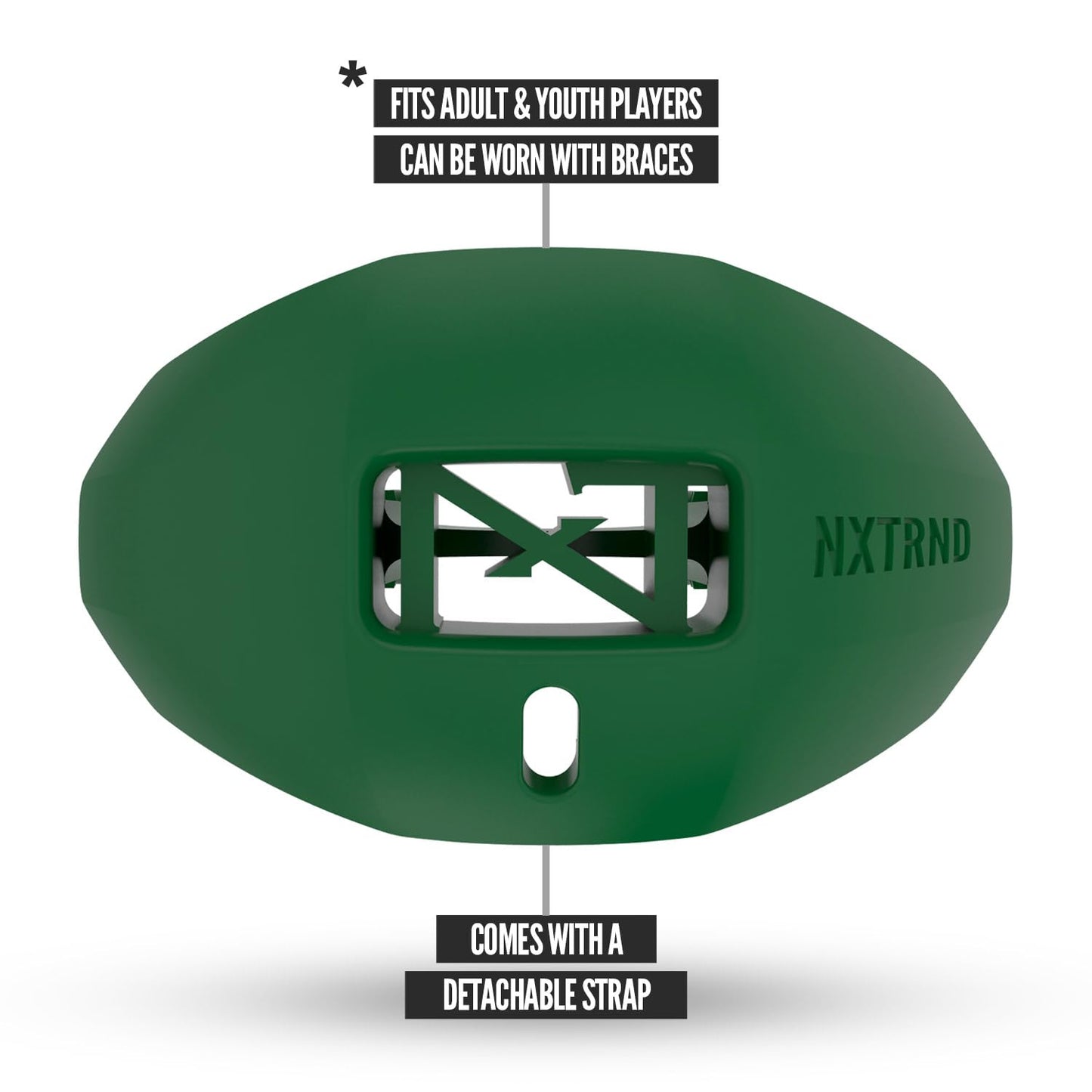 Nxtrnd One Football Mouth Guard, Strap Included, Fits Adult & Youth (Dark Green)