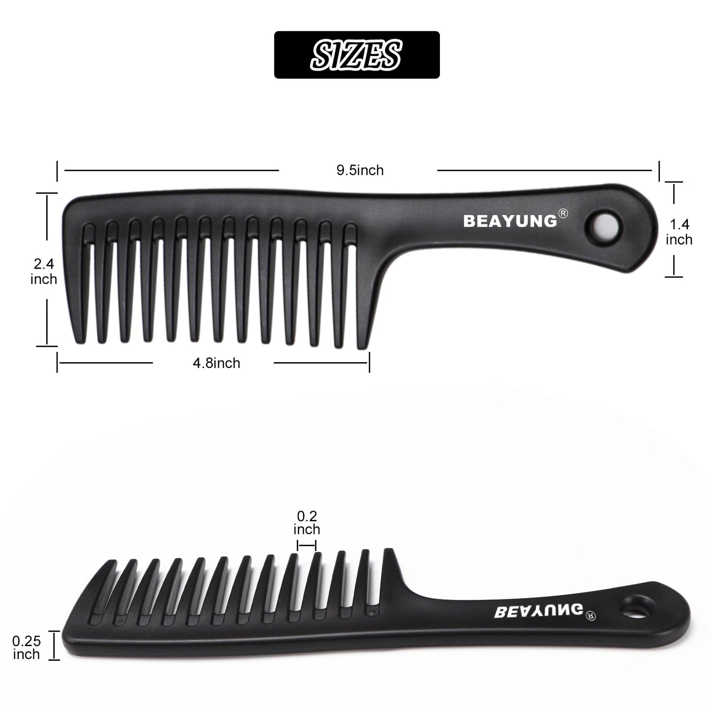 BEAYUNG 2PCS Large Wide Tooth Comb, Shower Combs, Hair comb for wet curly hair, Durable Hair Brush for Best Styling and Professional Hair Care(1Black,1White)