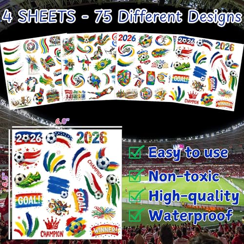75PCS Soccer Temporary Tattoos - World Cup Fan Party Favors