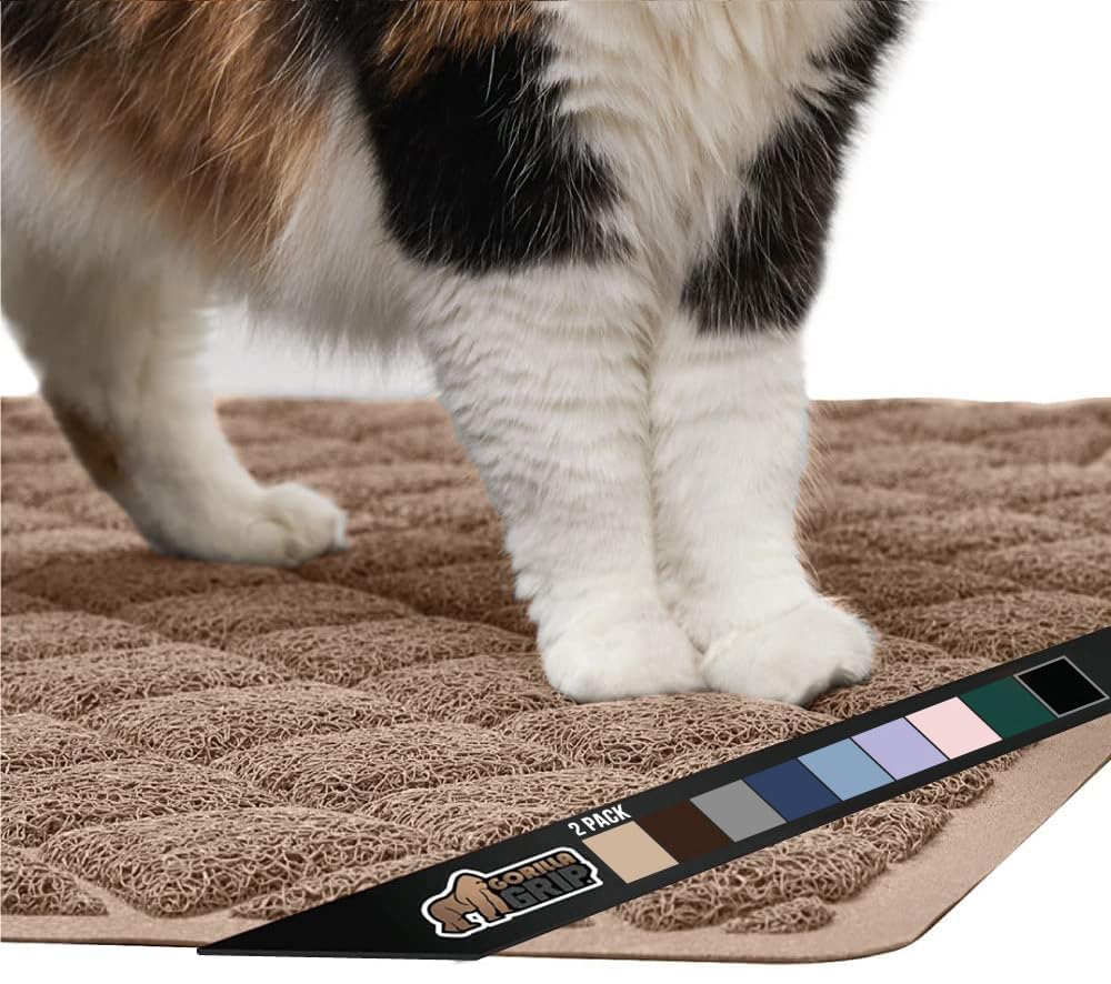 The Original Gorilla Grip Water Resistant Cat Litter Box Trapping Mat 2 Pack, 35x23, Easy Clean, Textured Backing, Traps Mess for Cleaner Floors, Less Waste, Stays in Place for Cats, Beige