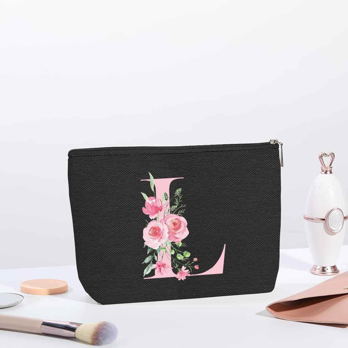 kdxpbpz A-Z Personalized Cosmetic Bag Monogrammed Makeup Bags Bridesmaid Gifts Custom Toiletry Pouch Gifts for Women Mom Best Friend Sister Bride Bridesmaid (L)