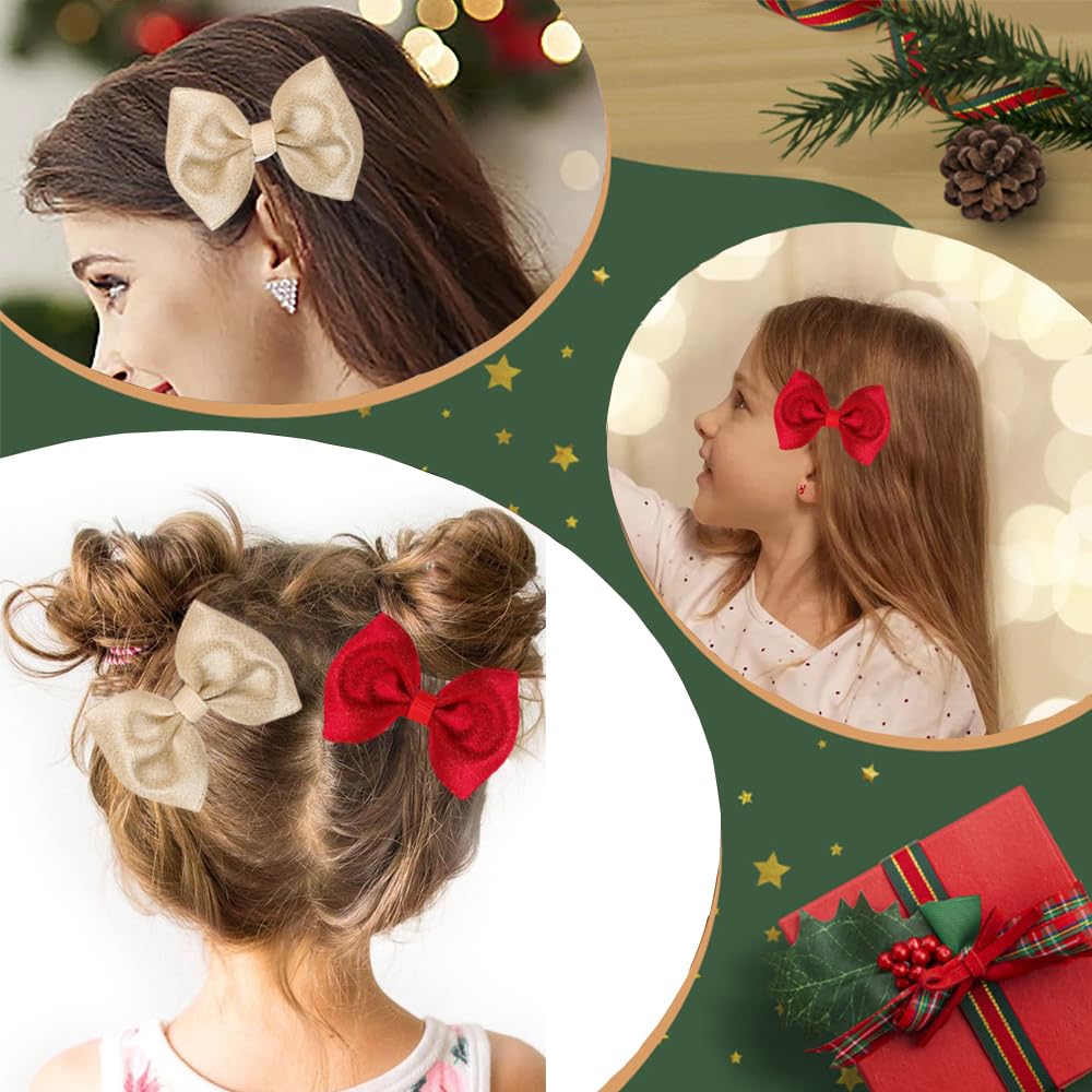 4PCS Valentines' Day Hair Bows Clips for Kids Women Girls Exquisite Glitter Grosgrain Bows Clips Hairgrips Red Gold Glitter Hair Clips Hair Accessories for Xmas Cosplay Costume Party Decorations