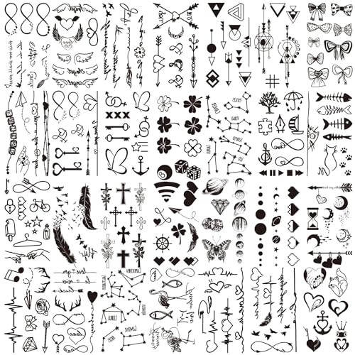 28 Sheets Minimalist Line Art Temporary Tattoos, Black