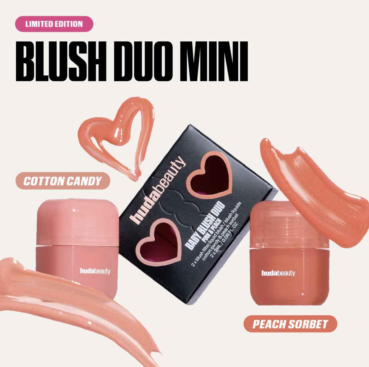 Huda Beauty Baby Blush Duo Pink And Peach, 2x2ml