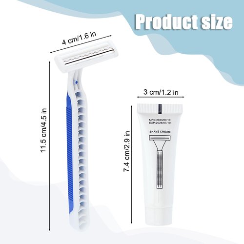 Disposable Razors in Bulk Pack of 60,Blue Disposable Shaving Razors Individual Wrapped Twin Blade Bulk Disposable Razors with Clear Cap and 10g Shaving Cream for Homeless,Hotel,Travel,Charity,Shelter