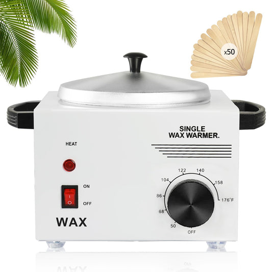 Single Wax Warmer Professional Electric Wax Heater for Hair Removal- Wax Pot with 50pcs Wax Sticks Heat up Quickly & Fahrenheit Dial, Paraffin Facial Skin Body SPA Salon Equipment