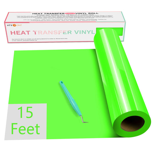 HTVRONT Heat Transfer Vinyl HTV Vinyl Rolls - 12" x 15ft Neon Green Iron on Vinyl for Cricut & Silhouette Cameo, HTV Vinyl for Shirts - Easy to Cut & Weed for Heat Vinyl Design