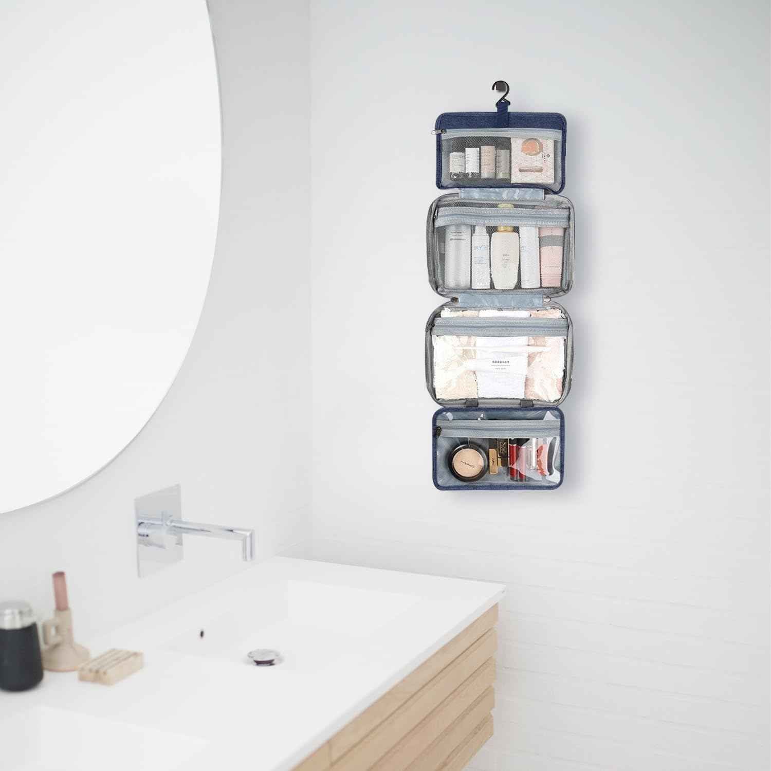 Beckykall hanging travel toiletry bag with Hanging Hook,Water-resistant Makeup Cosmetic Bag Travel Organizer for Accessories,Portable Toiletry Travel Organizer Bag (Navy blue, Large)