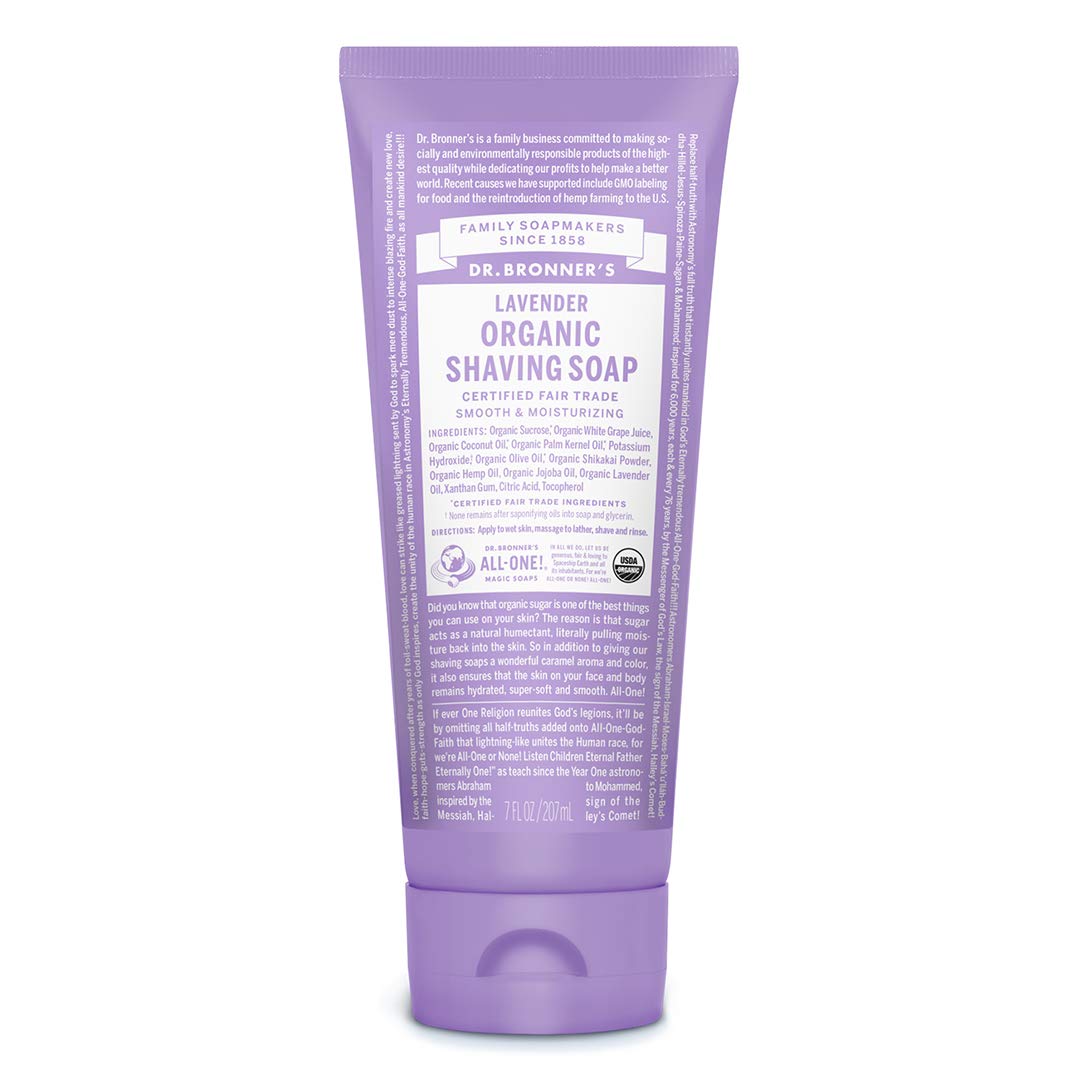 Dr. Bronner's - Organic Shaving Soap (Lavender, 7 Ounce) - Certified Organic, Sugar and Shikakai Powder, Soothes and Moisturizes for Close Comfortable Shave, Use on Face, Underarms and Legs