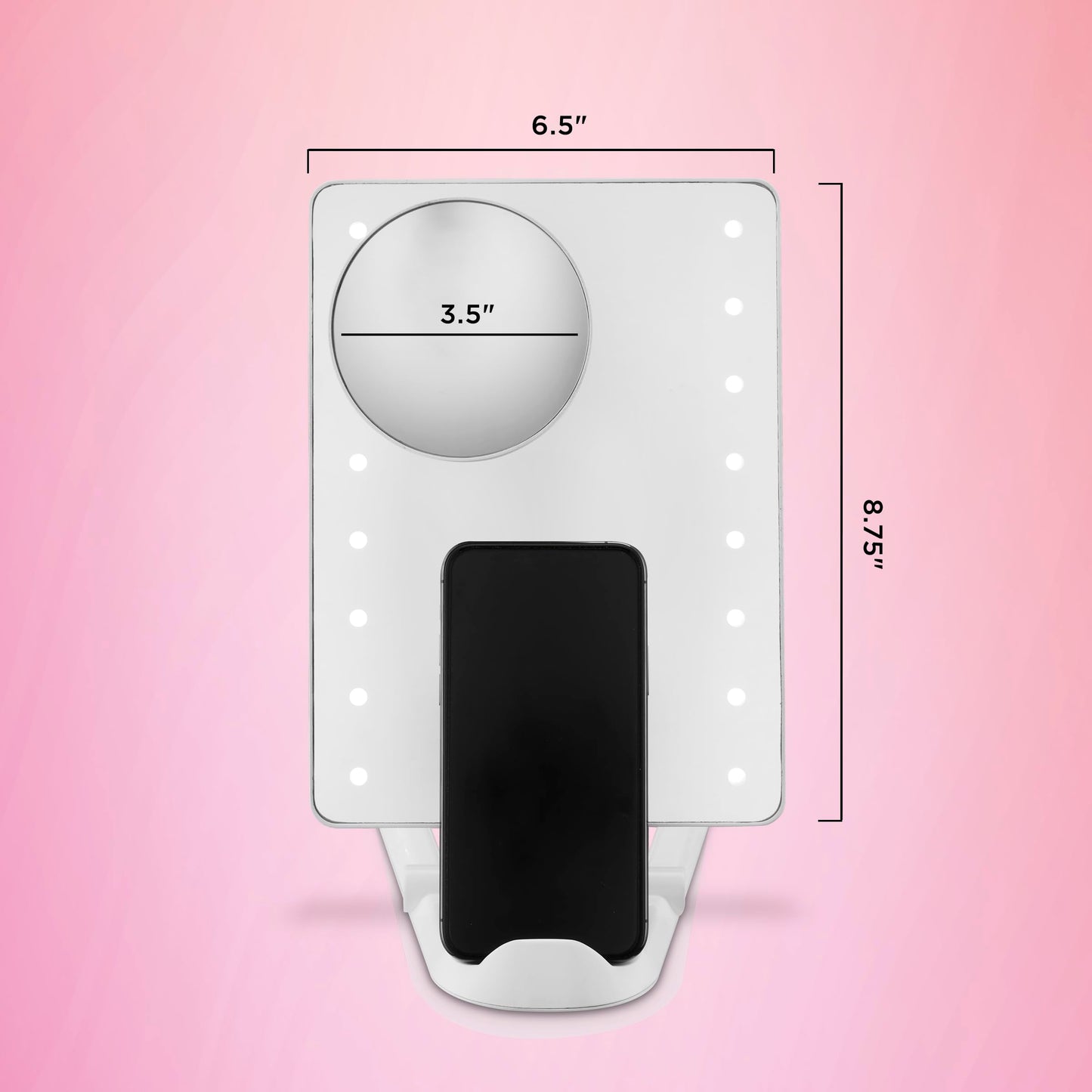 Conair Lighted Makeup Mirror, LED Vanity Mirror, 1X/10X Magnifying Mirror with Phone Holder, Battery Operated in Glossy White