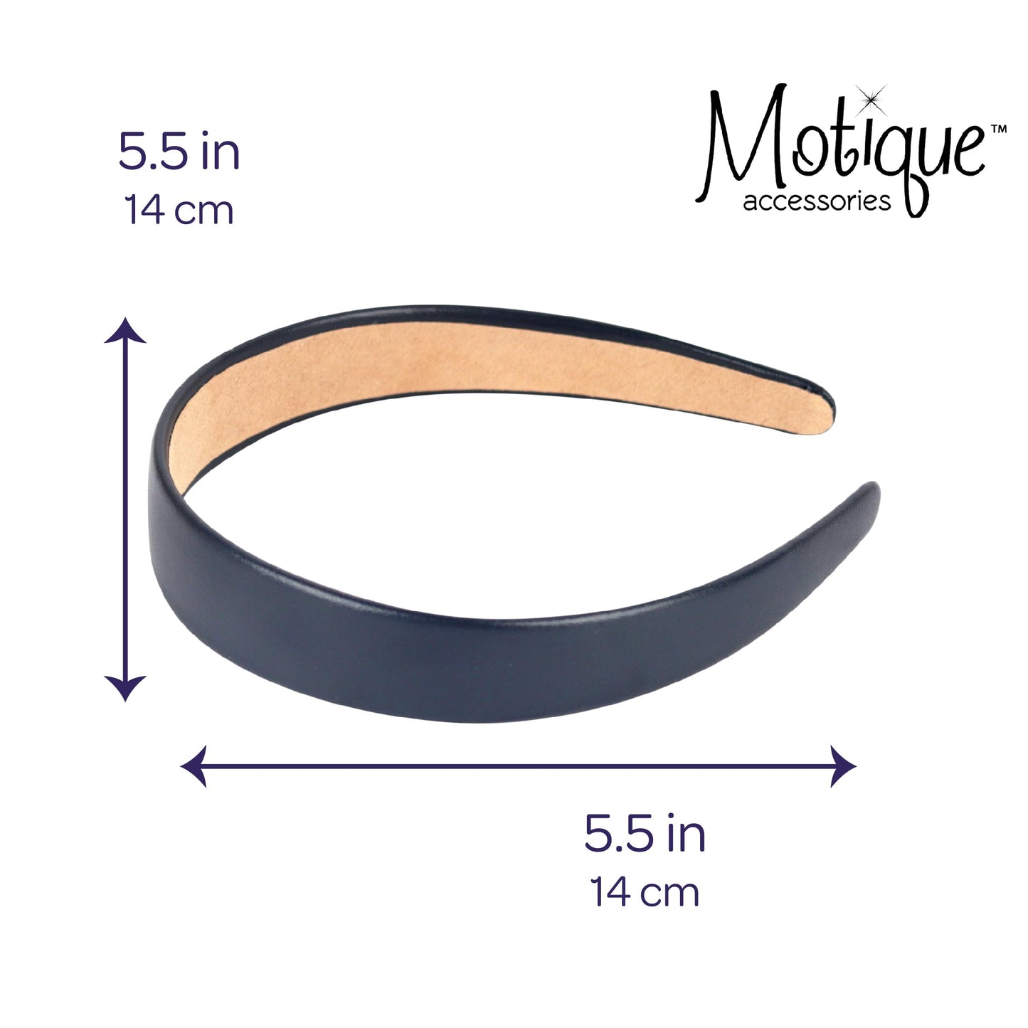 Motique Accessories 1 Inch Vegan Leather Headband for Women and Girls (Navy)