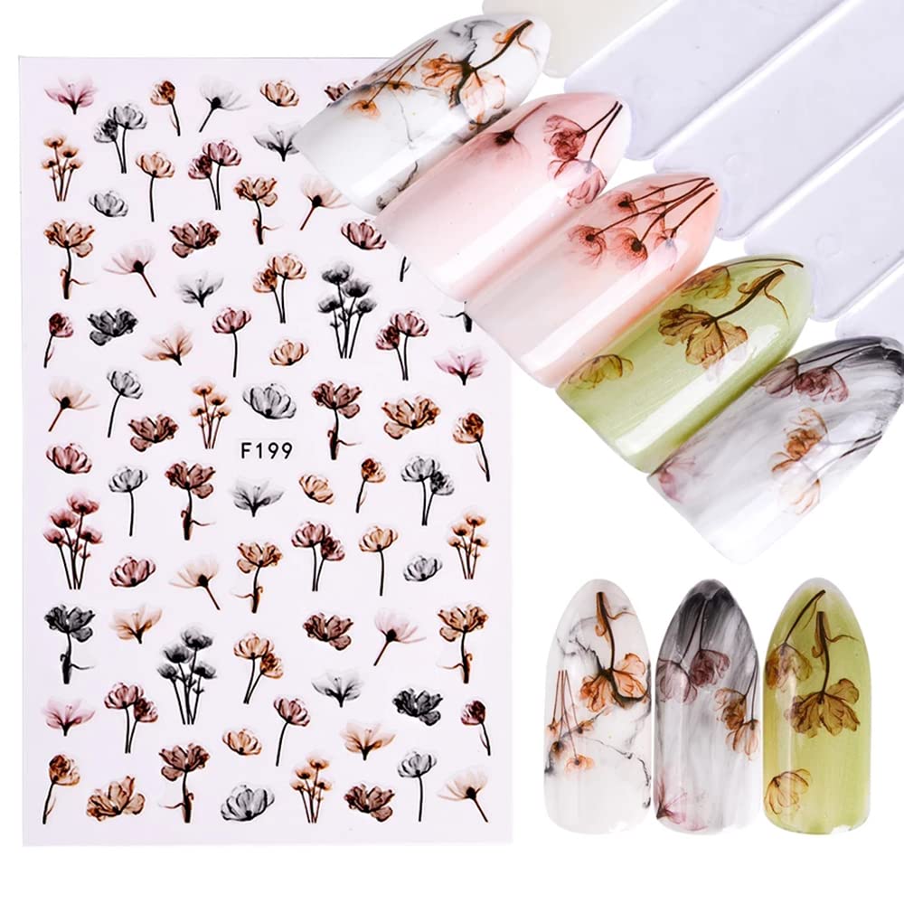 Flowers Nail Stickers, Spring Nail Decals 3D Self-Adhesive Cherry Blossom Floral Pink Spring Nail Design Manicure DIY Nail Art Decoration for Women Girls (8Sheets)