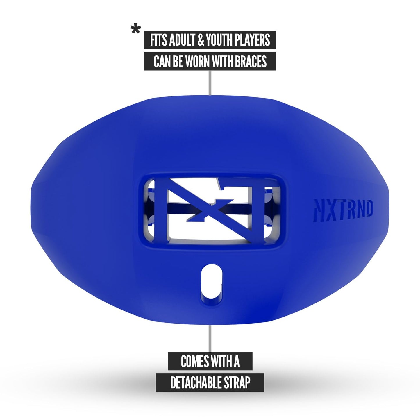 Nxtrnd One Football Mouth Guard, Strap Included, Fits Adult & Youth (Royal Blue)