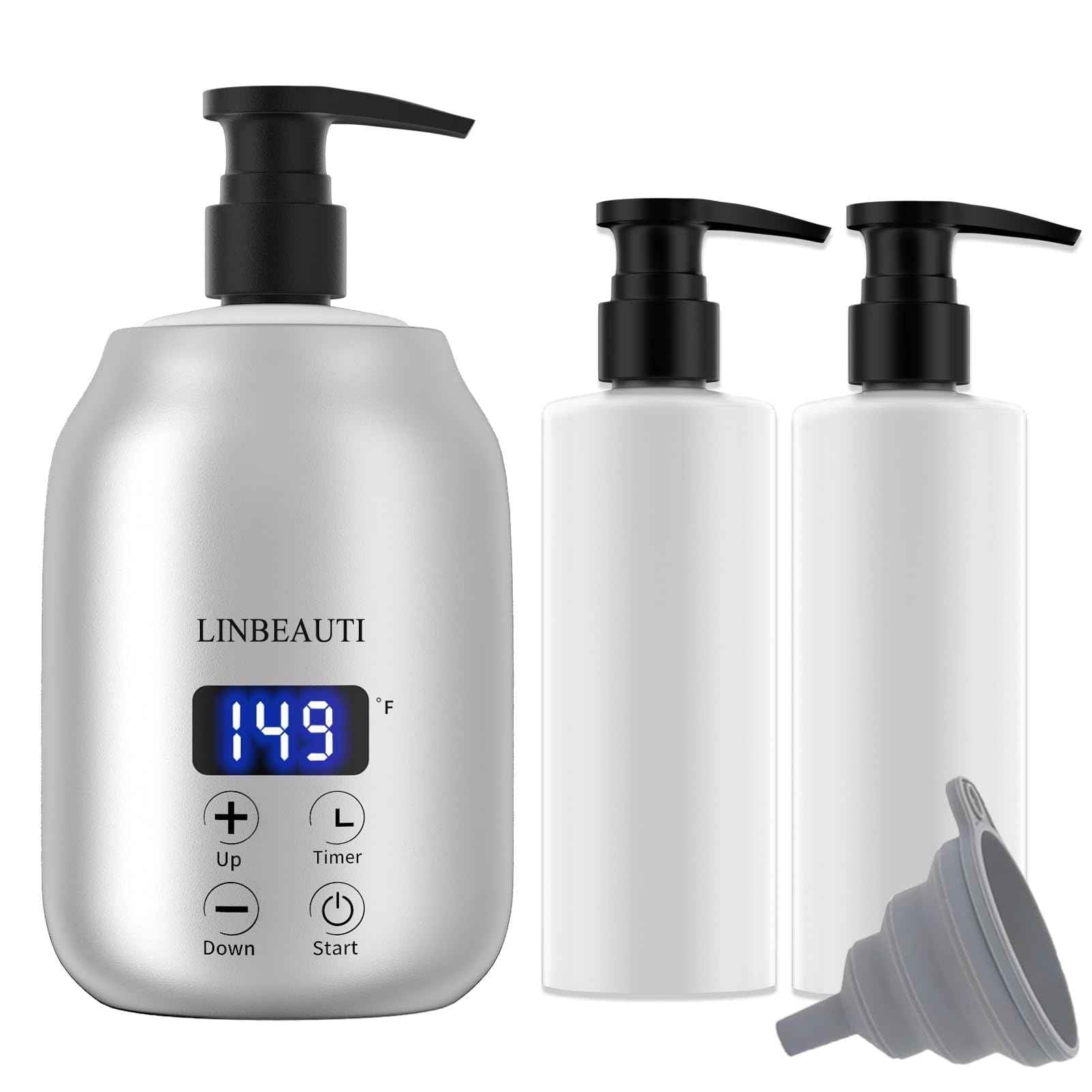 LINBEAUTI Massage Oil Warmer with Two Oil Bottle Dispenser, Lotion Bottle Warmer, Smart Touch Key Electric Warm Lotion Dispenser, Lube Gel Cream Warmer for Home Pro Salon Spa Massage (silver)