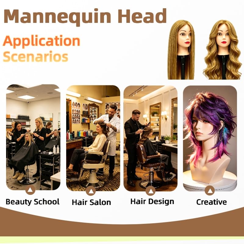 28" Light Auburn Mannequin Head with Synthetic Hair for Styling
