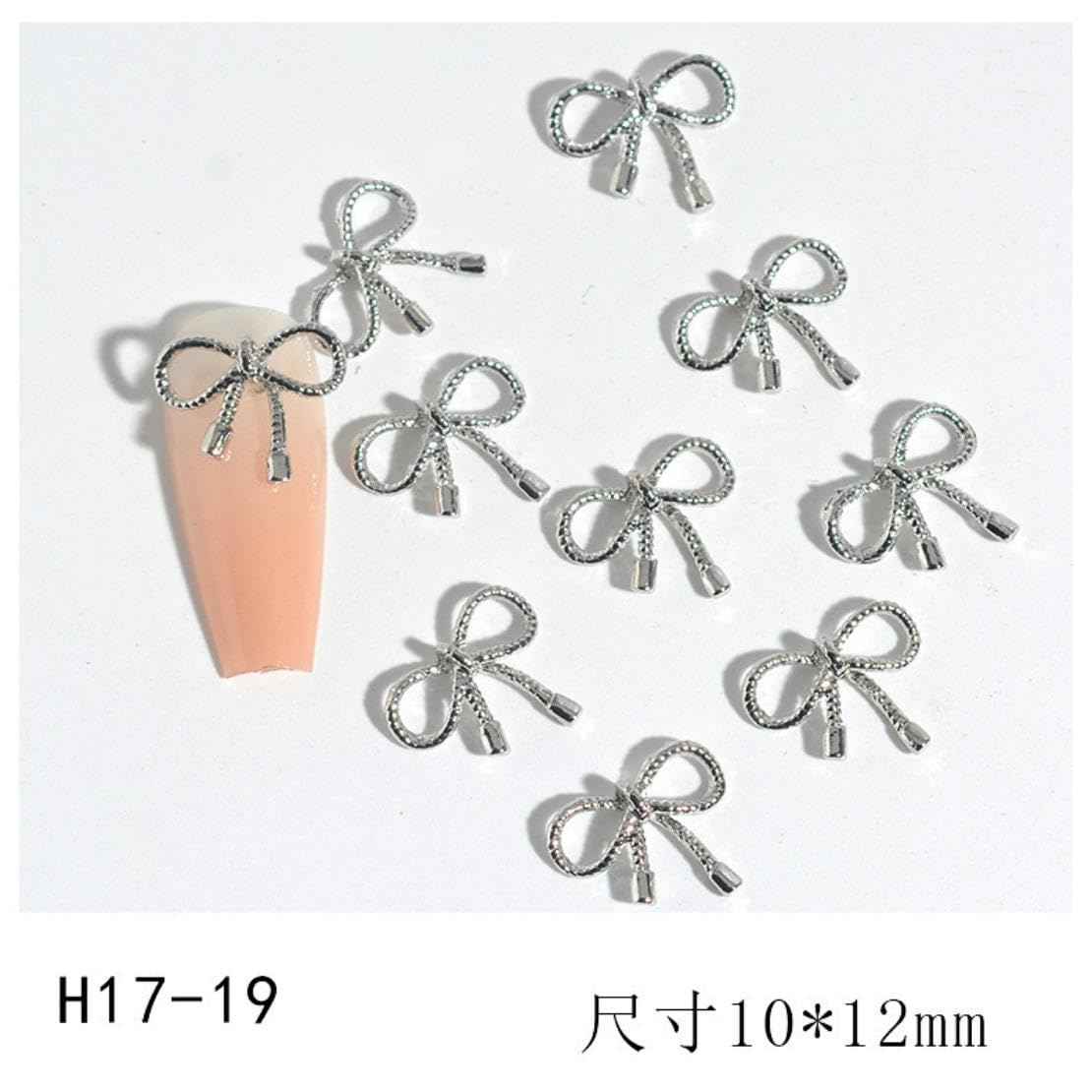 Maigitur 60pcs 3D Metal Bow Nail Charms - Alloy, Crystal - Gold, Gray, Silver - 6 Styles, 10pcs Each - Nail Art Decoration