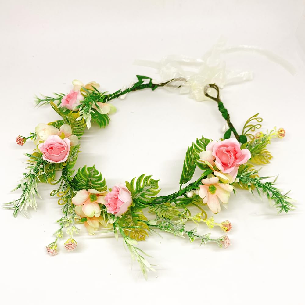 JSBH 2pcs Flower Crown Headband for Women and Girls - Perfect for Weddings, Festivals, and Parties (Green - Dancing Lady Orchids)