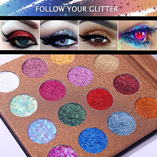 UCANBE Pro Glitter Eyeshadow Palette - 16 Colors Pressed & Chunky