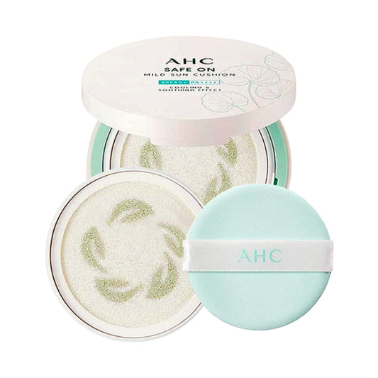 AHC Safe On Mild Sun Cushion SPF 50+ PA++++(25g + Refill) UV Protection Wrinkle Improvement Cooling & Soothing Care