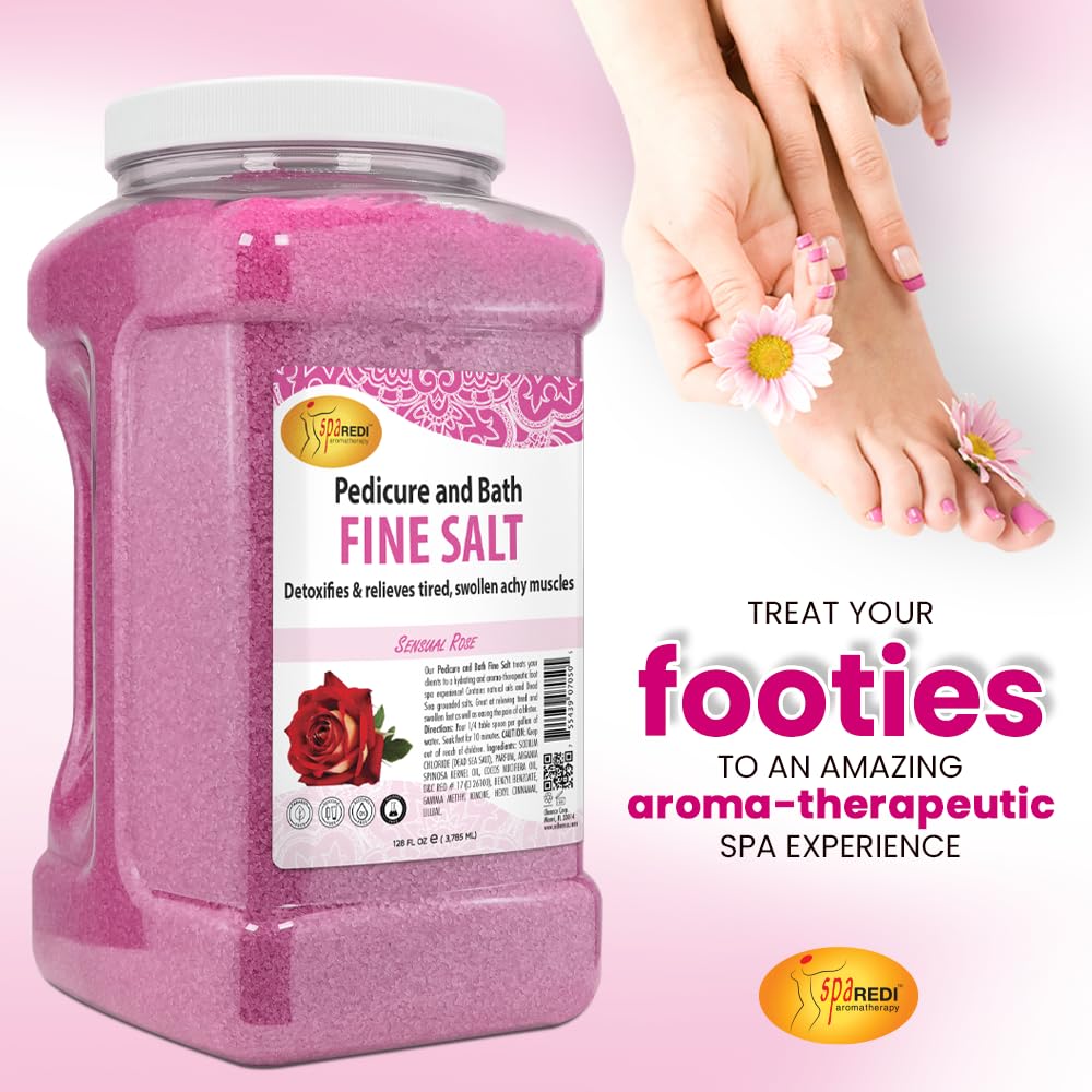 SPA REDI - Detox Foot Soak Pedicure and Bath Fine Salt, Sensual Rose, 128oz - Made with Dead Sea Salts, Argan Oil, Coconut Oil, and Essential Oil - Hydrates, Softens and Moisturizes