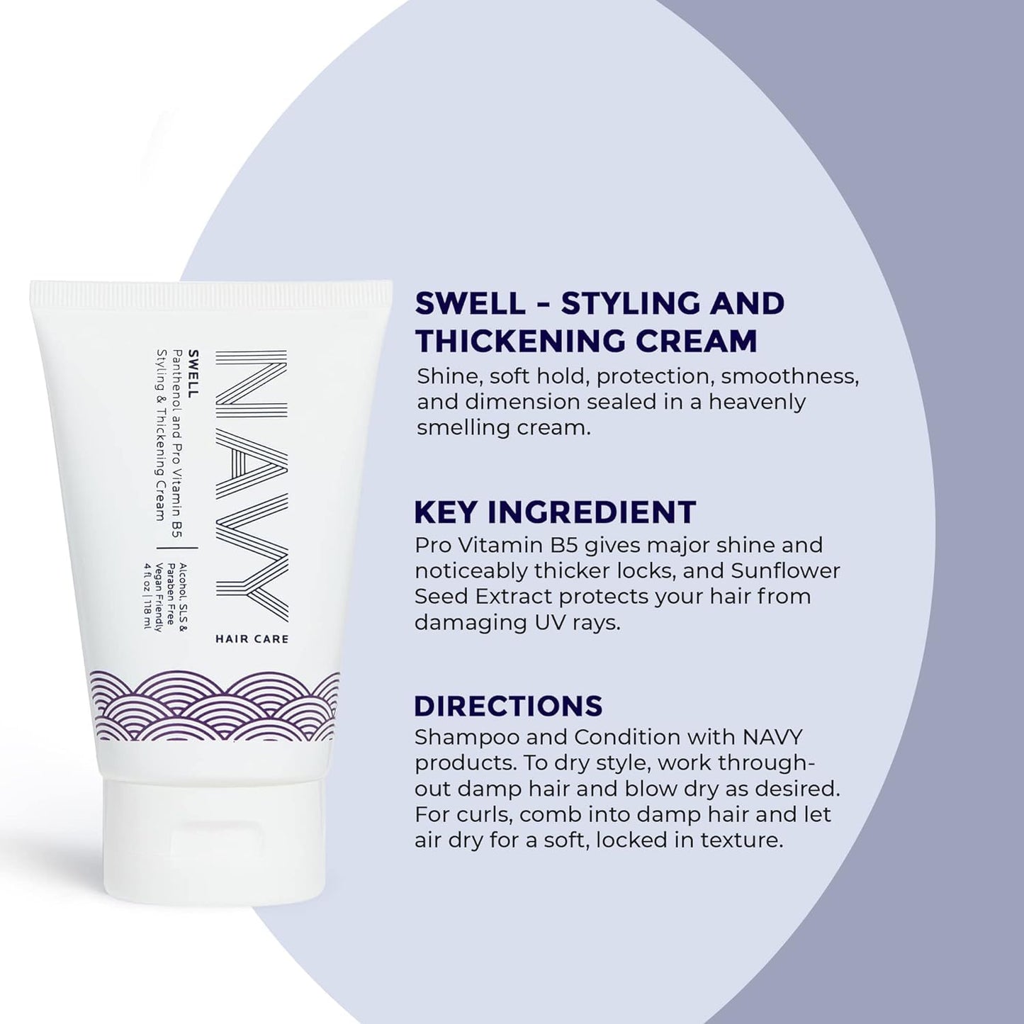 NAVY Swell Hair Styling Cream for Voluminous Looks | 4 oz / 118 mL Thickening Cream for Thin, Flat, Fine or Weak Hair of Men & Women