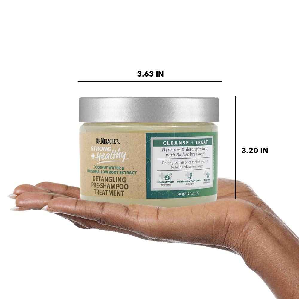 Dr. Miracle's Strong & Healthy Detangling Pre-Shampoo Treatment. Infused with Coconut Water, Marshmallow Root and Aloe Vera, Hydrates and Restores Moisture to Dry Damaged Hair 12 oz