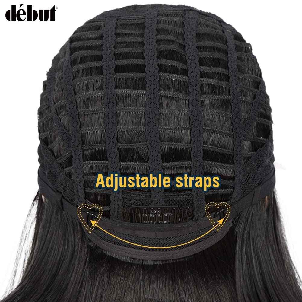 DÉBUT Lace Front Wigs for Black Women Bob Wigs for White Women Synthetic Hair 9.5" 120g Natural Straight Swiss Lace Heat Resistant Fibers 1B Color