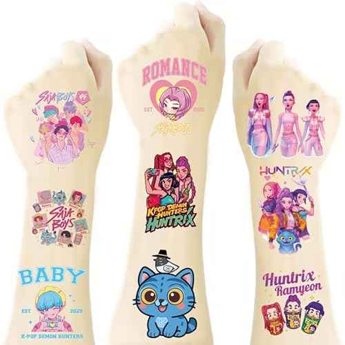 40Pcs Korean Idol Demon Movie Hunters Temporary Tattoos for kids,Goodie Bag Stuffers Party Supplies Birthday Decoration Gifts for Girl Boys Home Activity Class Prizes Carnival Christmas Rewards