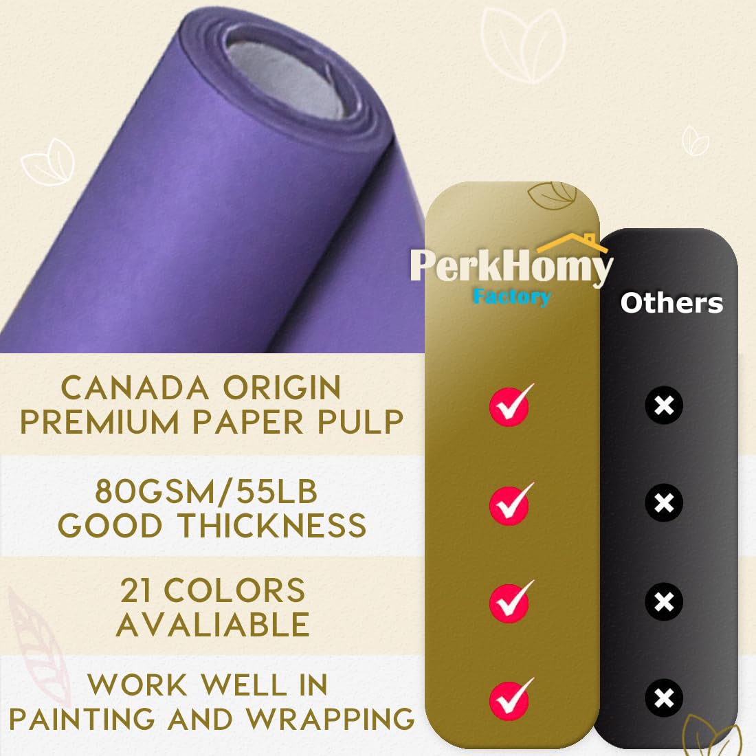 PerkHomy Purple Kraft Paper Roll 17.5" x 960" (80') for Gift Wrapping Bouquet Flower Kids Art Painting Craft Writing Packaging Shipping 80GSM 55LB (Purple, 17.5" x 80')