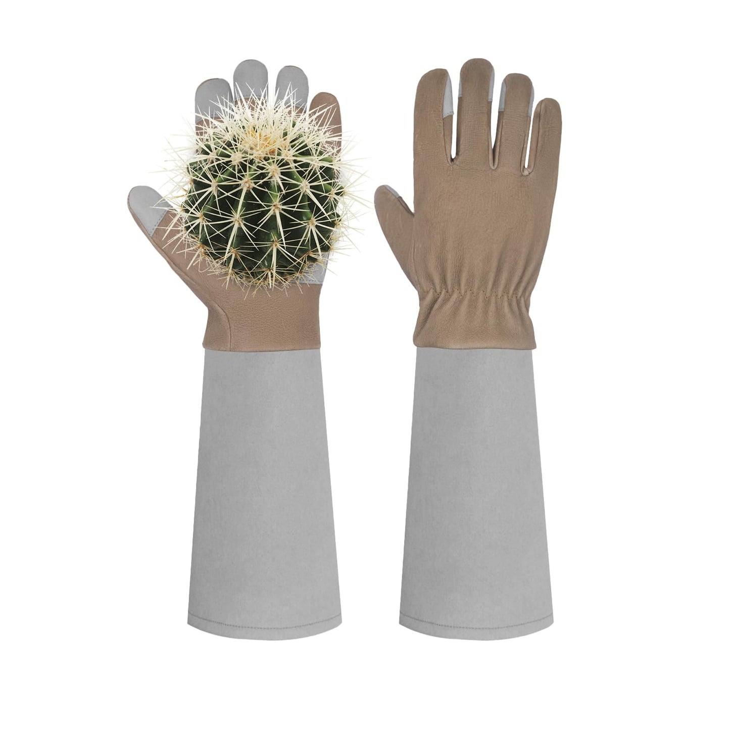 HANDLANDY Pruning Gloves Long for Men & Women, Pigskin Leather Rose Gardening Gloves- Breathable & Durability Gauntlet Gloves (Grey-brown, Small (Pack of 1))