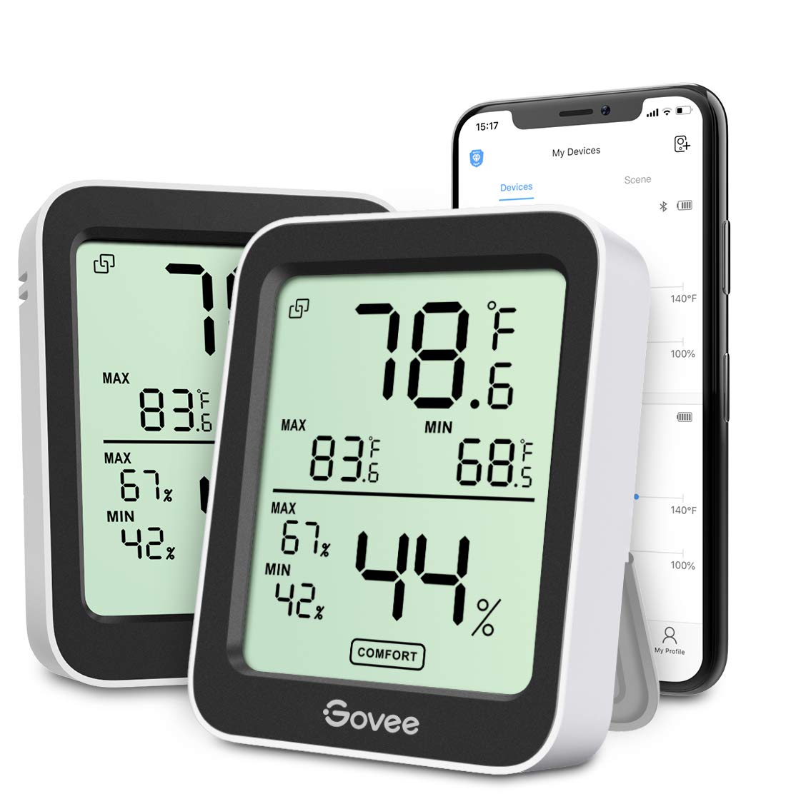 Govee Bluetooth Hygrometer Thermometer, Large LCD, Max/Min Records, 2-Year Data Storage - Black, 2 Pack