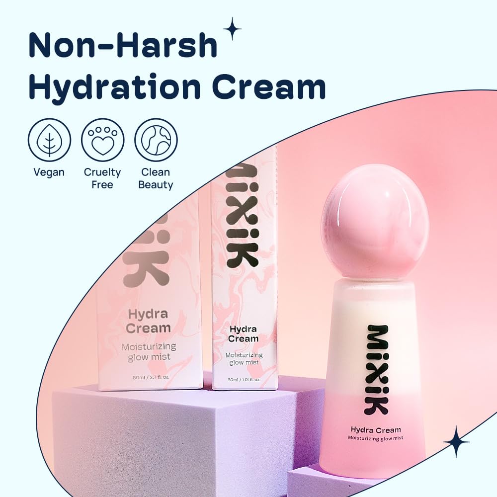 MIXIK Hydra Cream Moisturizing Face Mist Spray - Hydrating Face Mist Skincare, Facial Hydrating Mist made of Plant Oil, Rose Water, Squalene, Ceramide (80 ml (2.7 fl oz) Full Size)