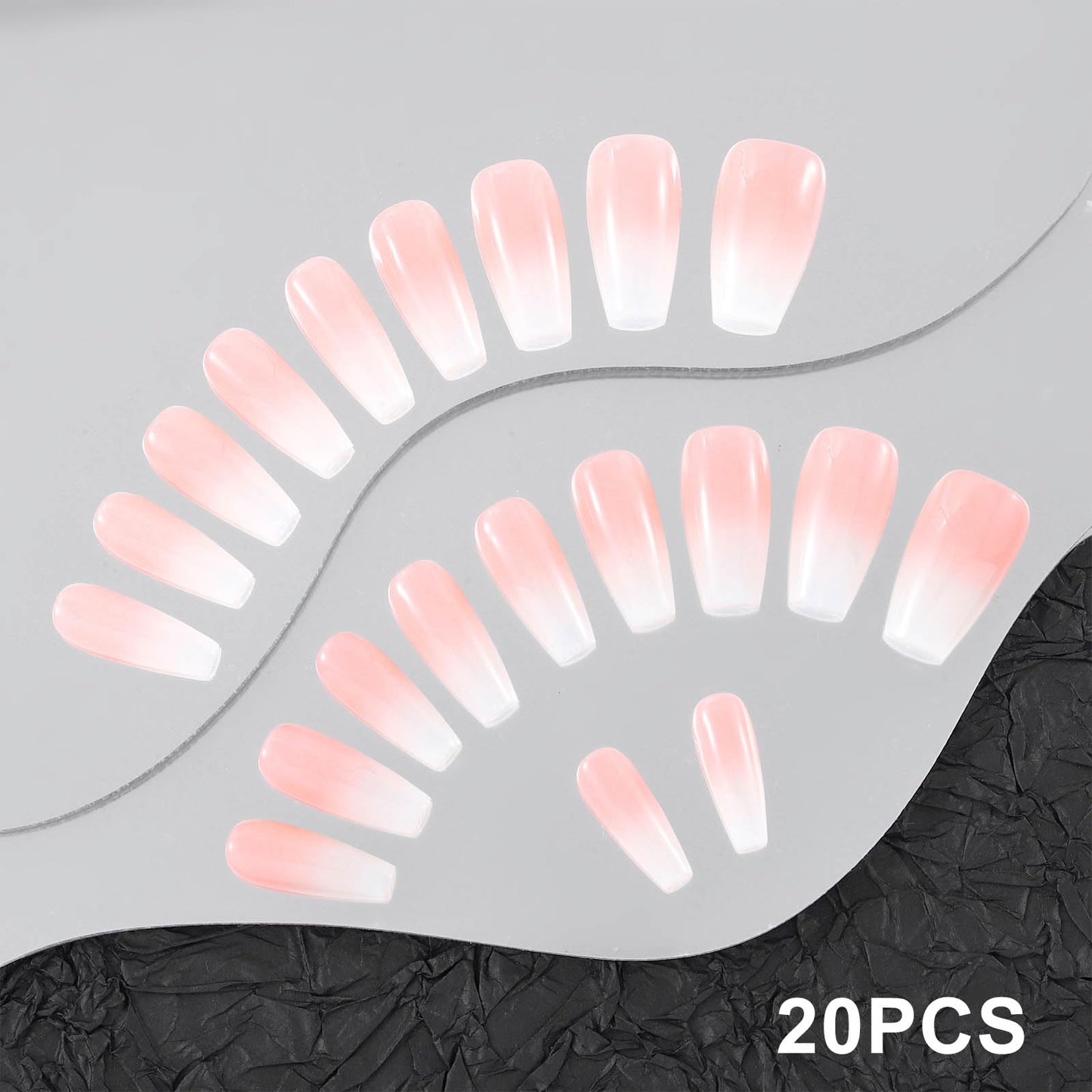 Sethexy Handmade Pink Gradient False Nails Acrylic Glossy Simple Fake Nails Long Coffin Press On Nails for Women and Girls 20PCS (Y)