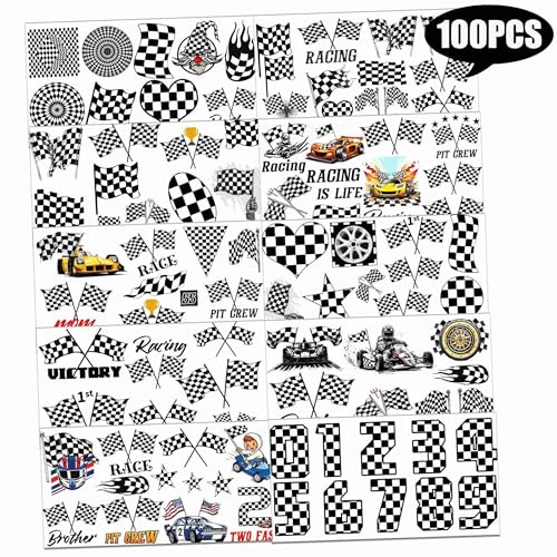 Race Car Checkered Flag Temporary Tattoos Bulk Party Favors