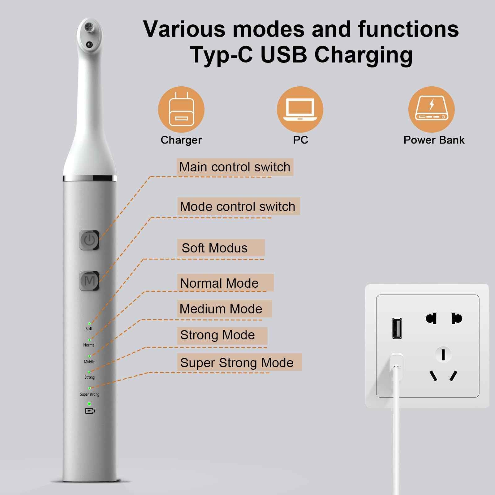 Tooth Polisher and Plaque Remover, Teeth Cleaning Tools for Cleaning and Polishing of Tooth, Dental Cleaning Tools for Brighten and Polish Teeth with 5 Brush Heads, 4 Speed Modes and 3 Polish Pastes