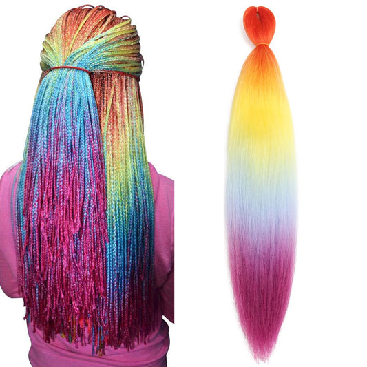 Pre Stretched Braiding Hair 26 Inch Ombre Red Kanekalon Braiding Hair Extensions Hot Water Setting Crochet Box Braids Hair (26 Inch (Pack of 1), Orange-Yellow-Light Blue-Purple)