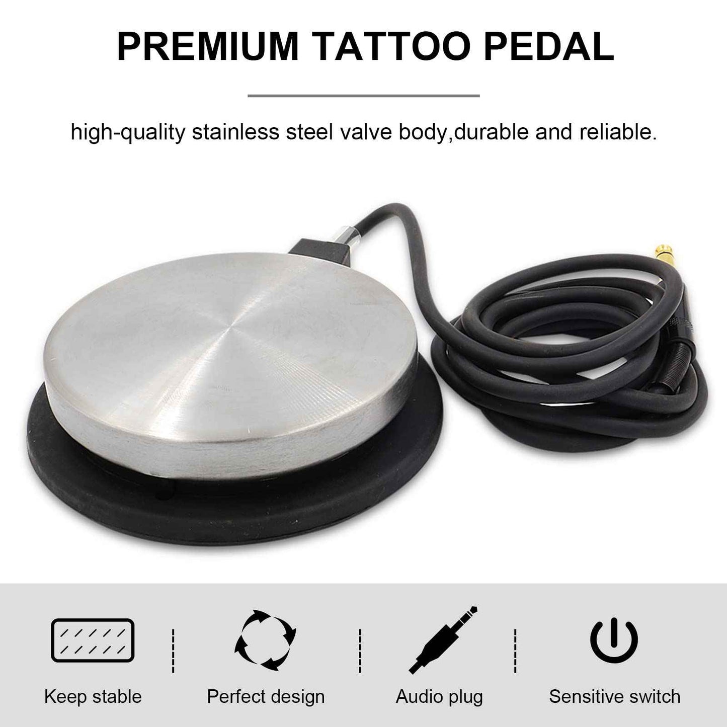 Anghie Tattoo Foot Pedal - Premium Tattoo Machine Pedal Switch 360 Degree Round Stainless Steel Foot Pedal with 6.5ft Silicon Soft Wire for Tattoo Machine Power Supply
