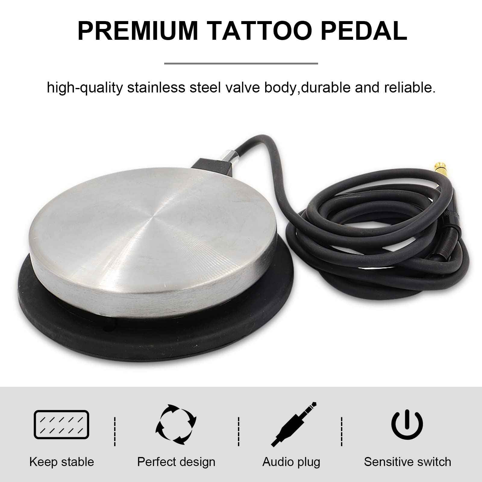 Anghie Tattoo Foot Pedal - Premium Tattoo Machine Pedal Switch 360 Degree Round Stainless Steel Foot Pedal with 6.5ft Silicon Soft Wire for Tattoo Machine Power Supply