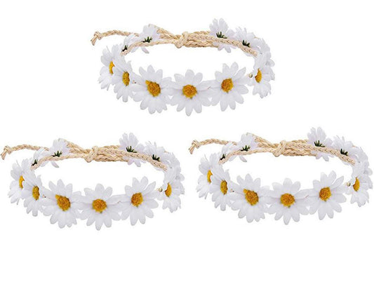 XINGZI 3PCS Fashion Daisy Flower Headband Boho Floral Crown Wreath Headpiece Hair Band Tool Tie Wrap Wreathâ€‹ For Wedding Festival Beach Scenery Festivals Girls Lady's Seaside Holiday