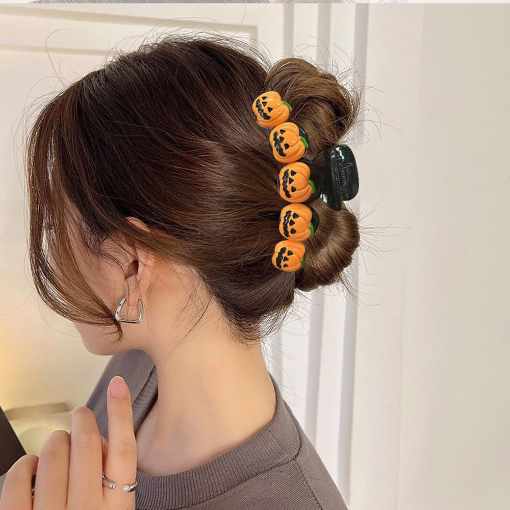 1Pcs Halloween Hair Clips 5D Stereoscopic Pumpkin Design Hair Claw Clips for Thick or Long Hair Large Size Halloween Hair Accessories for Women Strong Hold Clamp Jaw Clips for Cosplay Hair Supplies