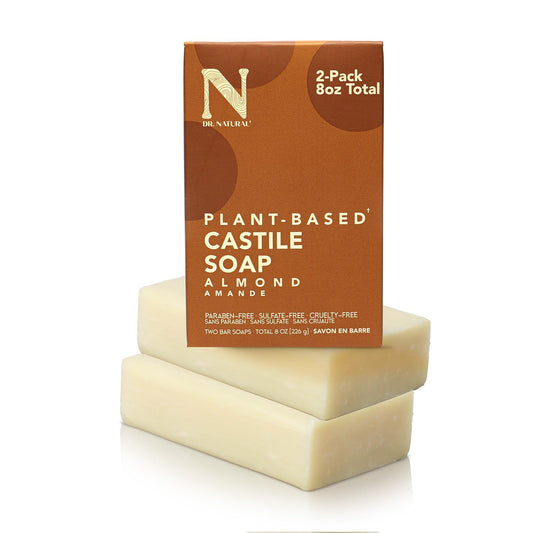 Dr. Natural Pure Castile Soap, Almond, 2 Pcs - Plant-Based - Made with Shea Butter - Rich in Coconut and Olive Oils - Paraben-Free, Sulfate-Free, Cruelty-Free - Moisturizing Soap