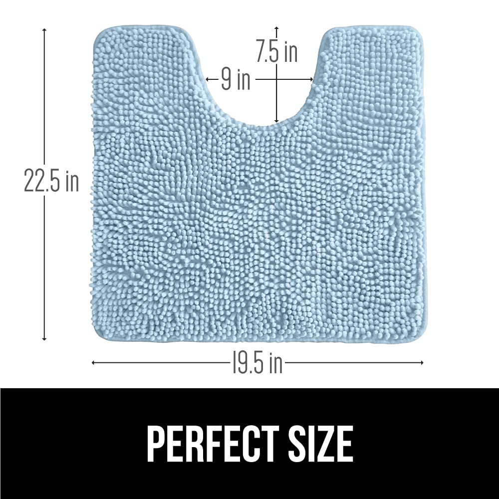 Gorilla Grip Plush Absorbent Shaggy Chenille Bath Rug Mat for Toilet Base with Rubber Backing, Machine Washable, Microfiber Bathroom Contour Mats for Toilets, Bath Room Decor, Oval, 22.5x19.5, Sky