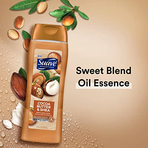 Suave Essentials Gentle Body Wash, Cocoa Butter & Shea With a Sweet Oil Blend Essence, Infused with Vitamin E & Honey Extract 18 oz