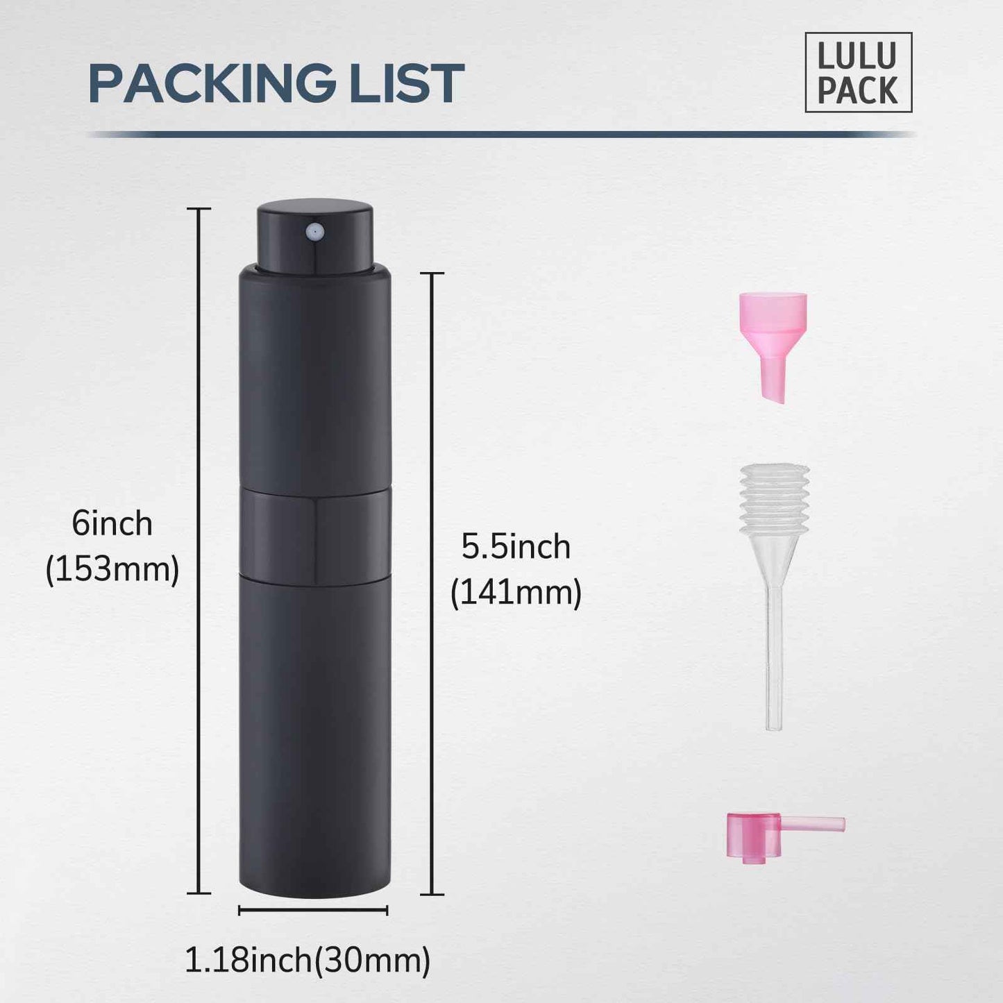Lulupack Perfume Atomizer Refillable Travel Bottle: Cologne Portable Sprayer for Men - Mini Spray Empty for Refill - 1oz Large Size Black