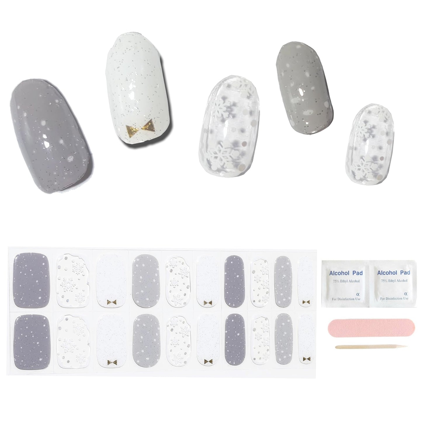 ACROIN Semi Cured Gel Nail Strips Nail Wraps 20 Stickers Need Cured, Salon-Quality, Long Lasting, Easy to Apply & Remove, Includes Cleaning Pad, Nail File, Wooden Stick - Winter