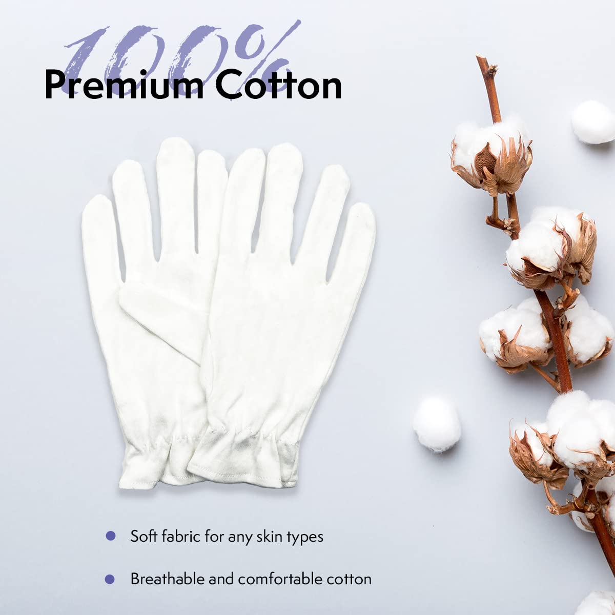 Rayuu Moisturizing Cotton Glove for Dry Hand Treatment, Nighttime Sleeping Gloves for Eczema, Dry Sensitive Irritated Skin, Hands SPA, Lightweight, Durable and Reusable, Mitten (M - 7 Pairs)