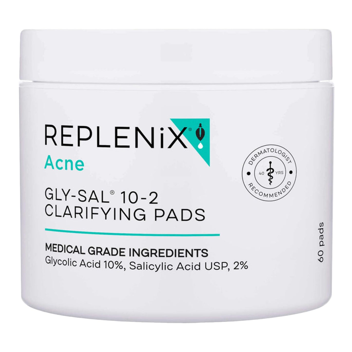 Replenix Gly-Sal Clarifying Acne Pads, 60 Count, Medical-Grade Glycolic Acid & 2% Salicylic Acid Exfoliating Pads for Acne-Prone Skin, Help Clear Blemishes & Refine Pores, Non-Oily