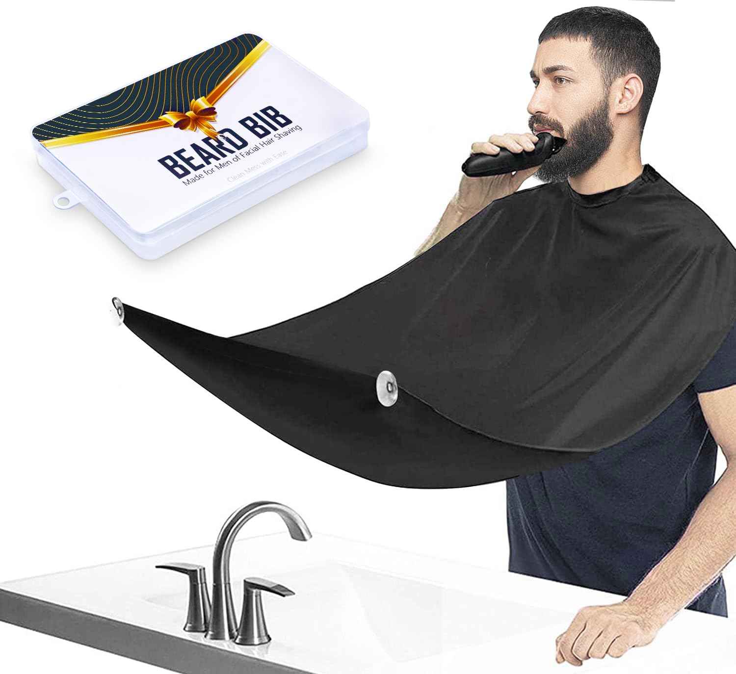 Fun Gift Beard Bib,Beard Apron,Beard Catcher for Men Shaving and Trimming,Non-Stick Beard Cape Grooming Cloth, with 3 Suction Cups, Valentines Day Gifts for Him Men（black） Christmas