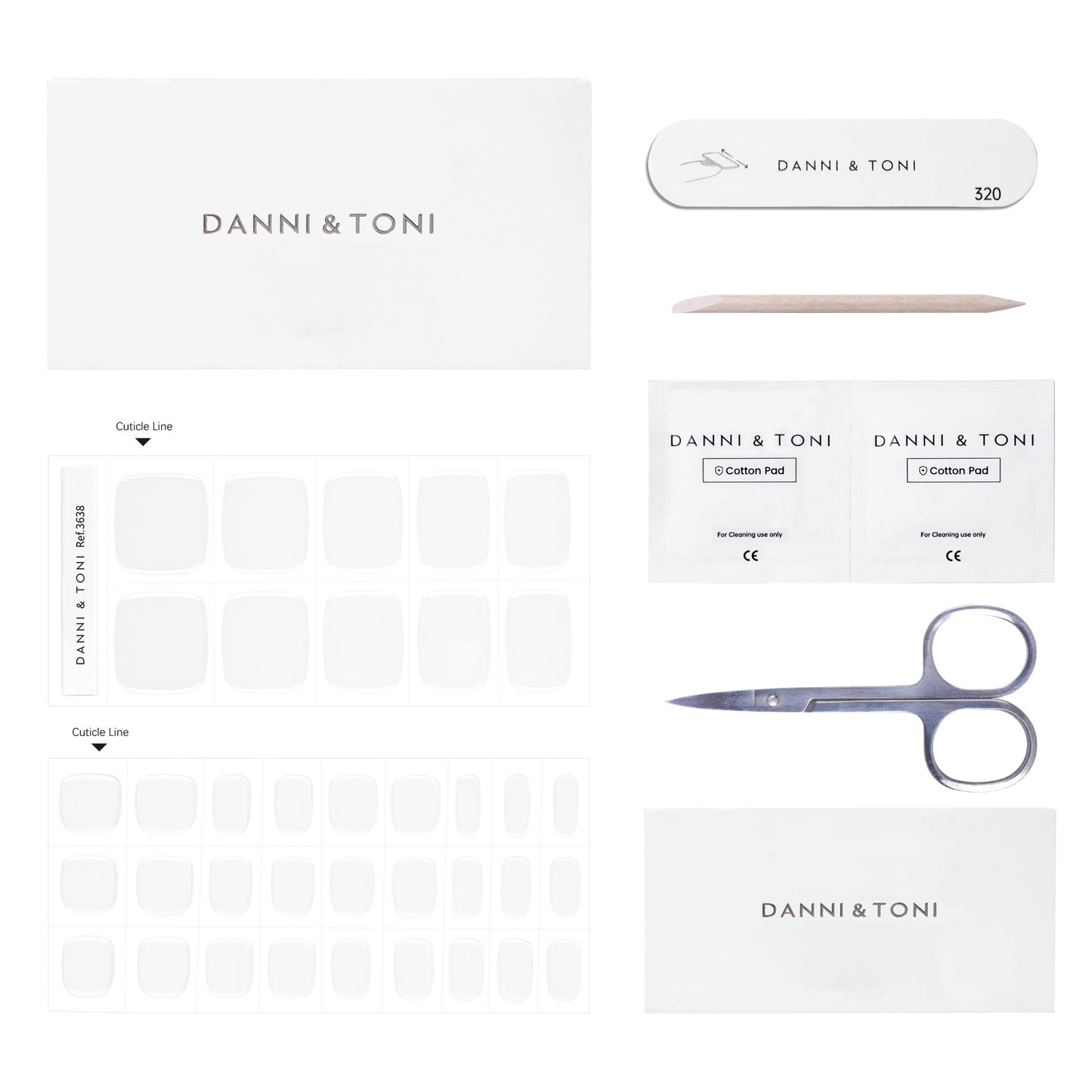 DANNI & TONI Semi Cured Gel Toenail Strips Pearl White (Pearlescent Serenity) Gel Toe Nail Stickers Toenail Polish Strips 37 Stickers