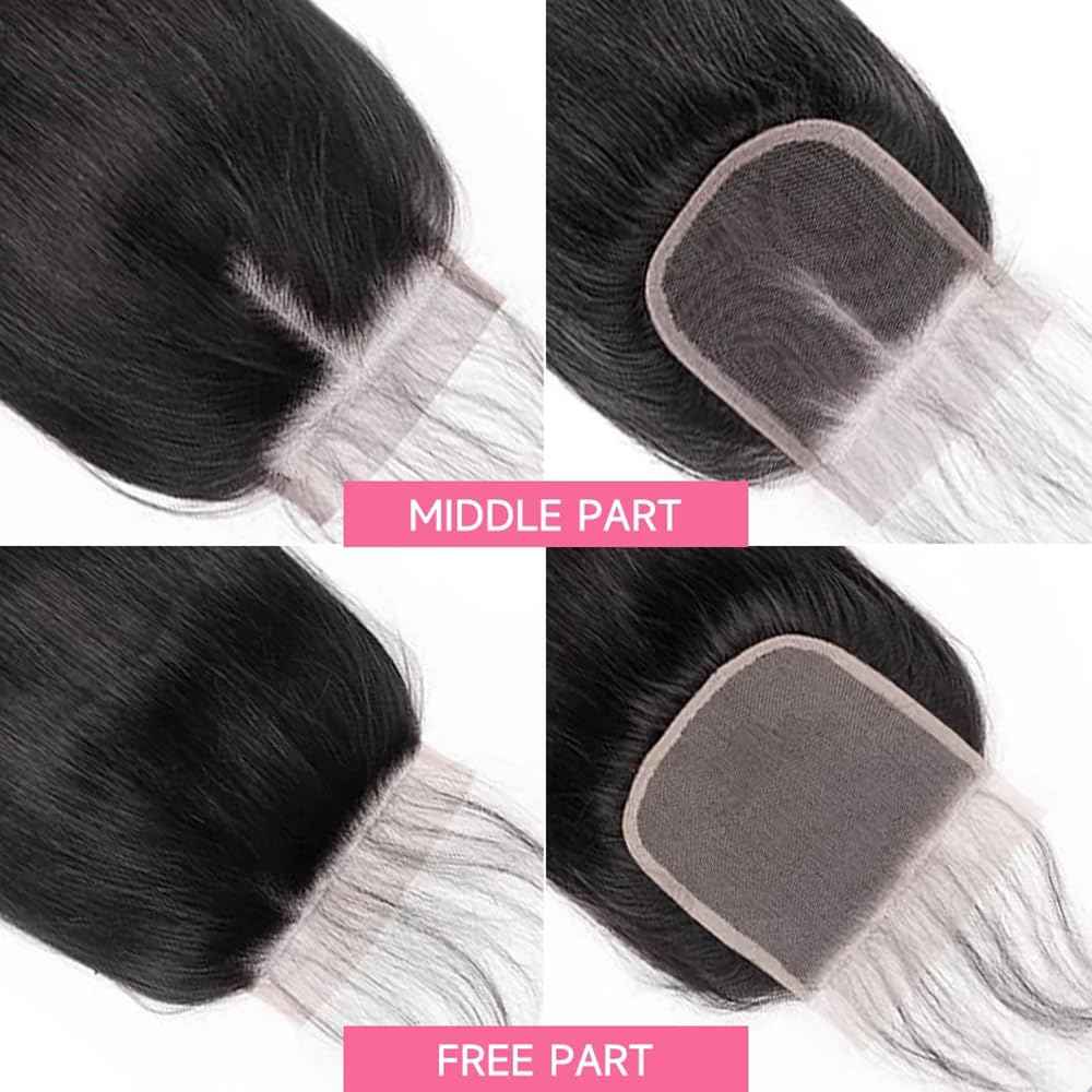 5x5 Lace Closure Human Hair Straight Closure Hd Transparent Lace Front Pre Plucked with Baby Hair Free Part 12A Virgin Human Hair Lace Frontal Natural Black Color 12inch